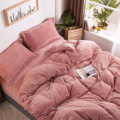 Japanese Simple Unprinted Milk Velvet Bedding Set Velvet Bed Sheet Cotton Pink  Bedding Set